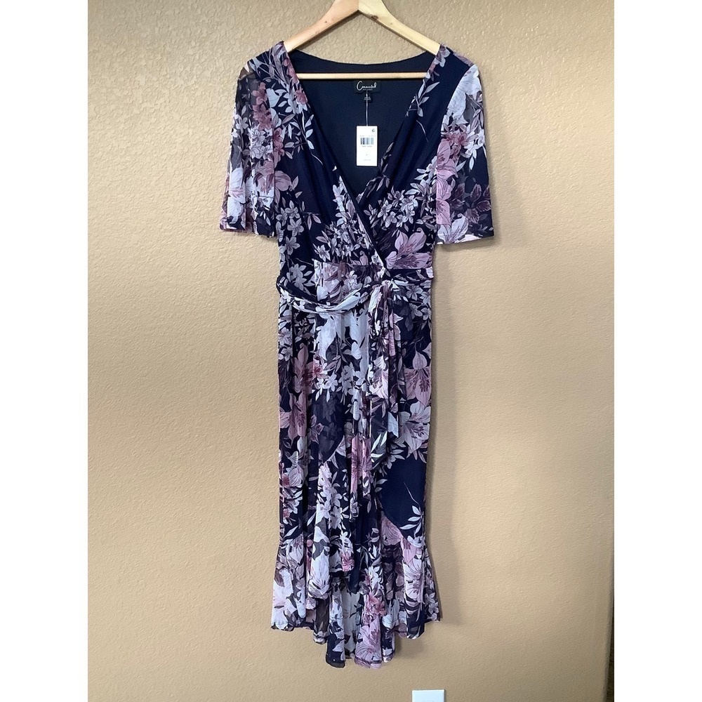 Connected‎ Apparel Women's Blue Floral Wrap Midi Dress Sz 12